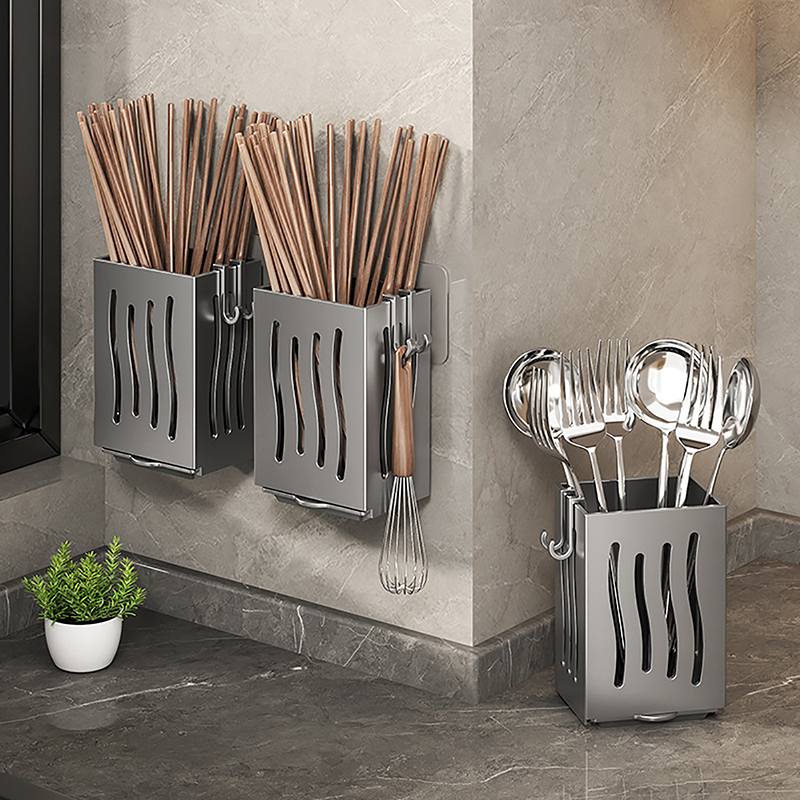 1-Piece Kitchen Utensil Rack-Multifunctional Draining Chopstick Holder,Wall-Mounted Or Freestanding Cutlery Storage Box, Plastic. 