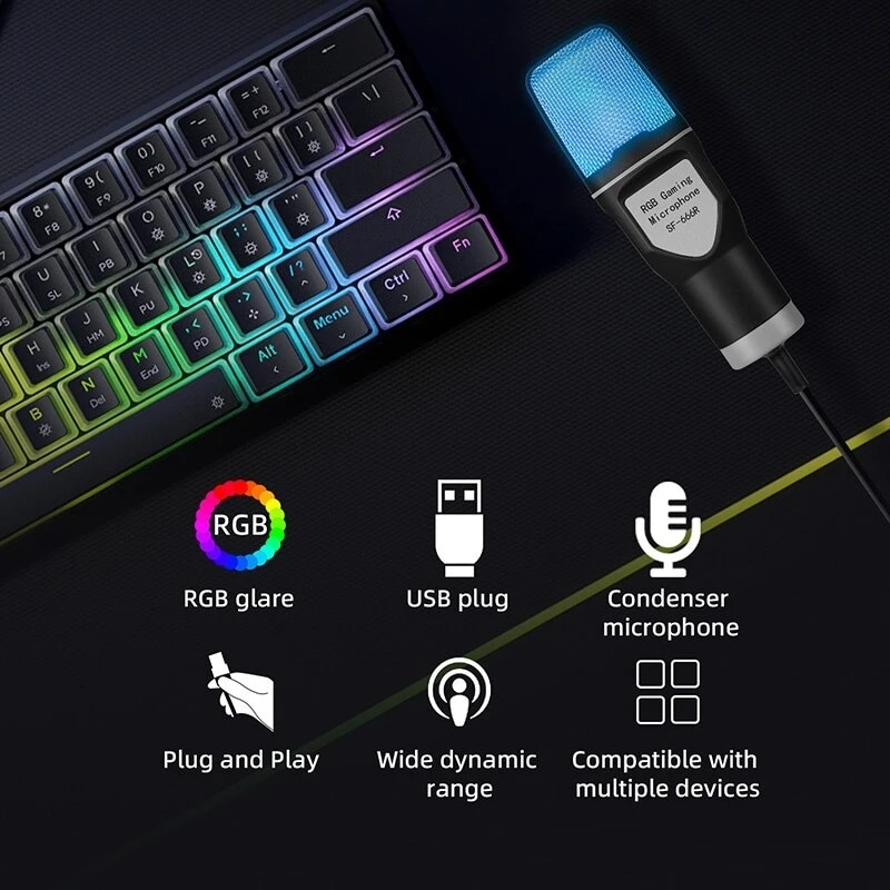 Condenser Professional Microphone Mic For PC Laptop Computer Gaming USB Wired Streaming Podcast Studio Mike Kit Gamer Essory