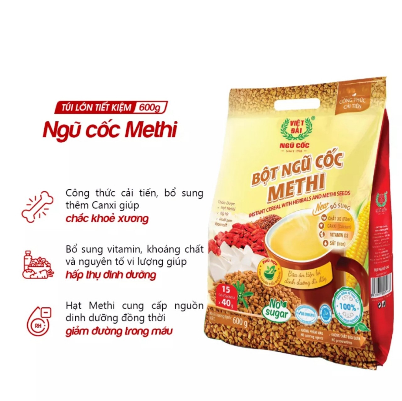 Bột Ngũ Cốc Ăn Kiêng Việt Đài 600g (Sản Phẩm Dành Cho Người Không Sử Dụng Đường)