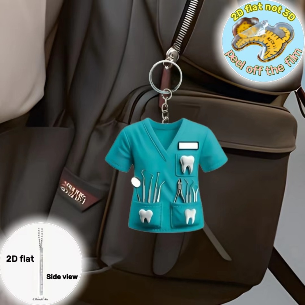 【On Sale】 Personality Doctor Themed Dentist Costume Keychain 2D Plane Dentist Pendant with Key Ring Doctor Hanging Decoration Gifts.
