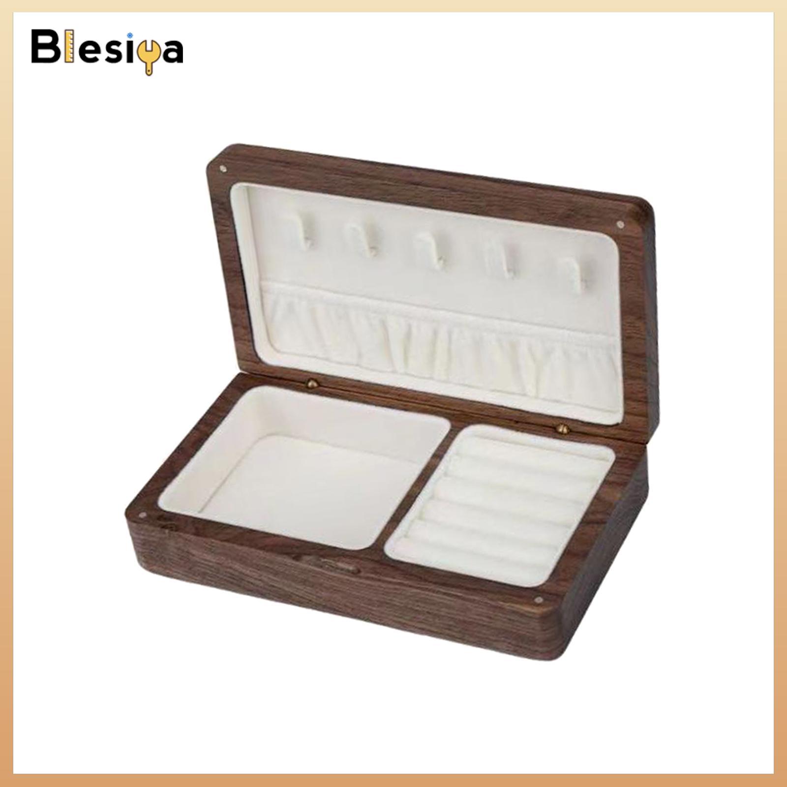 Blesiya Wooden Jewelry Box Holder Rectangle Jewelry Case for Wedding Home Decoration