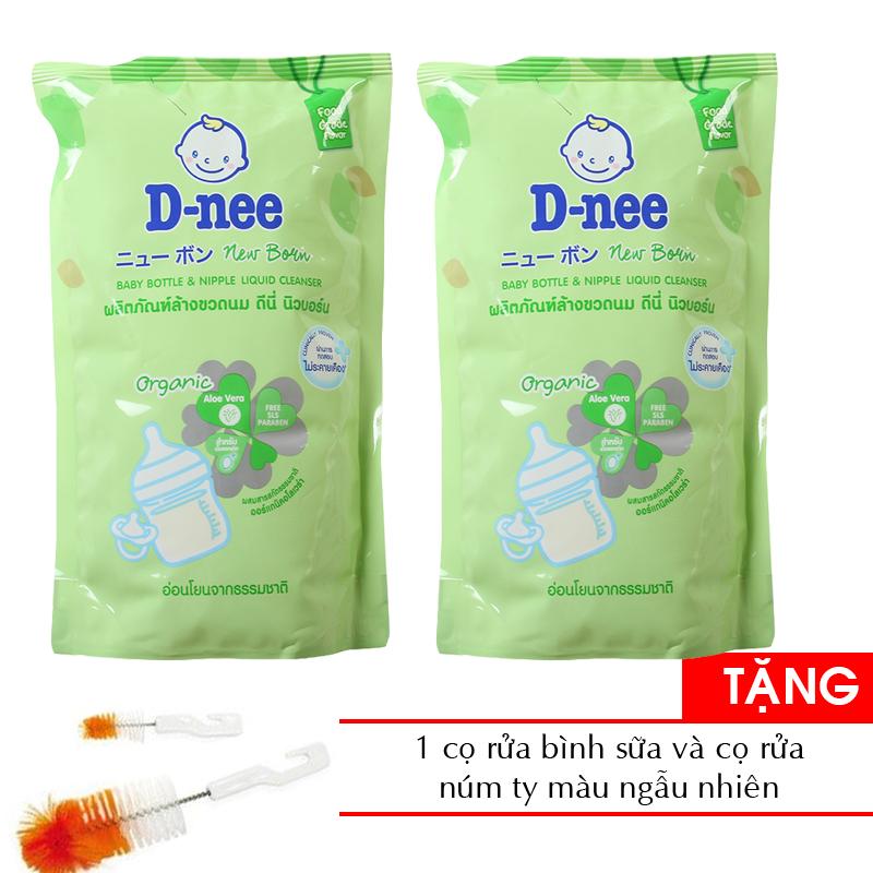 Combo 2 BỊCH Nước rửa bình sữa và rau quả Dnee 600ml TẶNG 1 cọ rửa bình sữa màu ngẫu nhiên