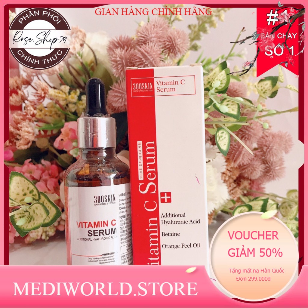 TINH CHẤT SERUM 300SKIN VITAMIN C TRẮNG DA CẤP NƯỚC CHỨA HA HYALURONIC ACID 50ML- HÀNG CHUYÊN SPA HIỆU QUẢ