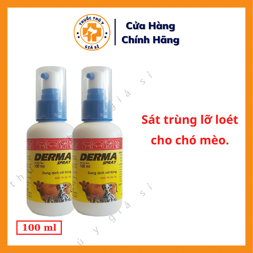 "Hoàn tiền đến 10%" Hanvet Derma Spray 100ml - Dùng Cho Sát Trùng Lỡ Loét, Chống Viêm, Phù Nề, Dị Ứng Mạnh - Thú Y Giá Sỉ