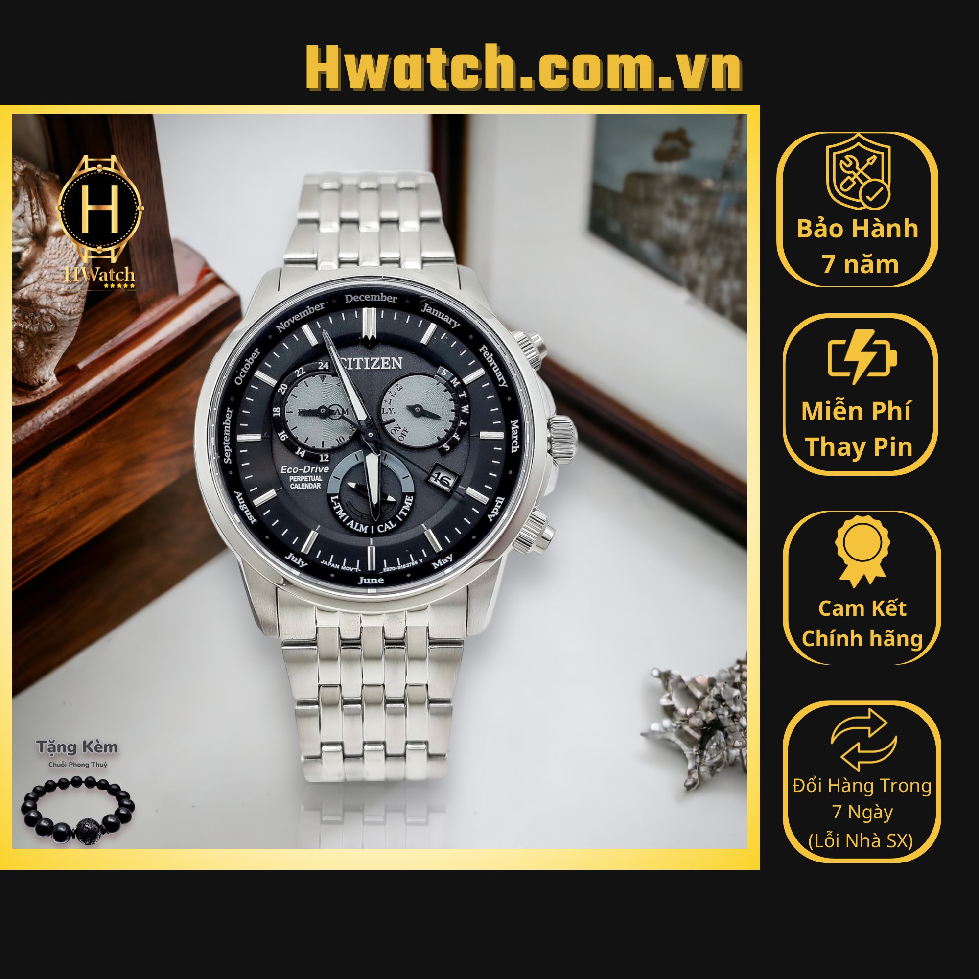 Đồng hồ nam citizen eco-drive bl8150-86h dây thép vỏ trắng mặt đen sapphire