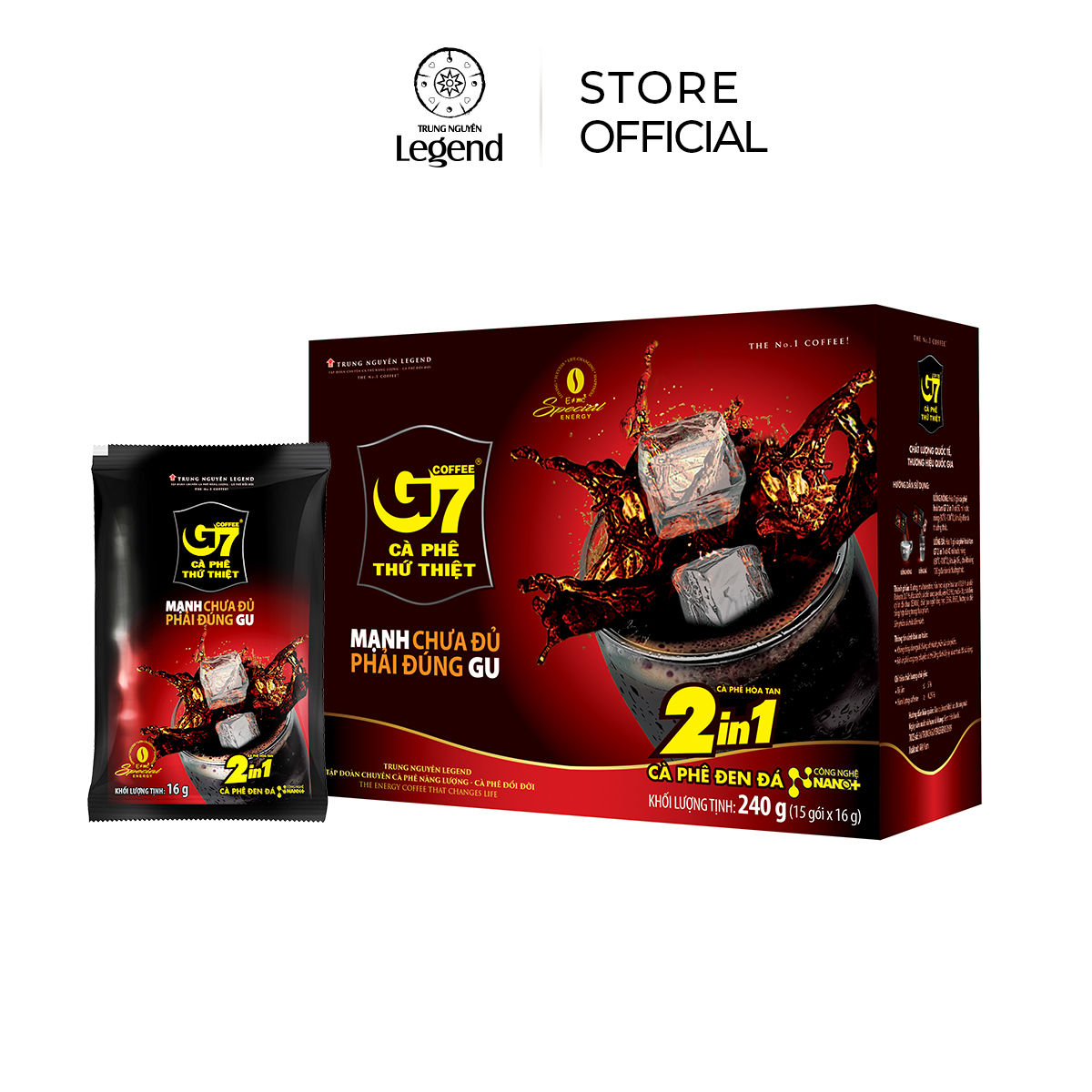 Trung Nguyên Legend Cà Phê Hòa Tan G7 2in1 – Hộp 15 Gói – Cà Phê Đen Đá Có Đường, Pha Nhanh, Gu Đậm