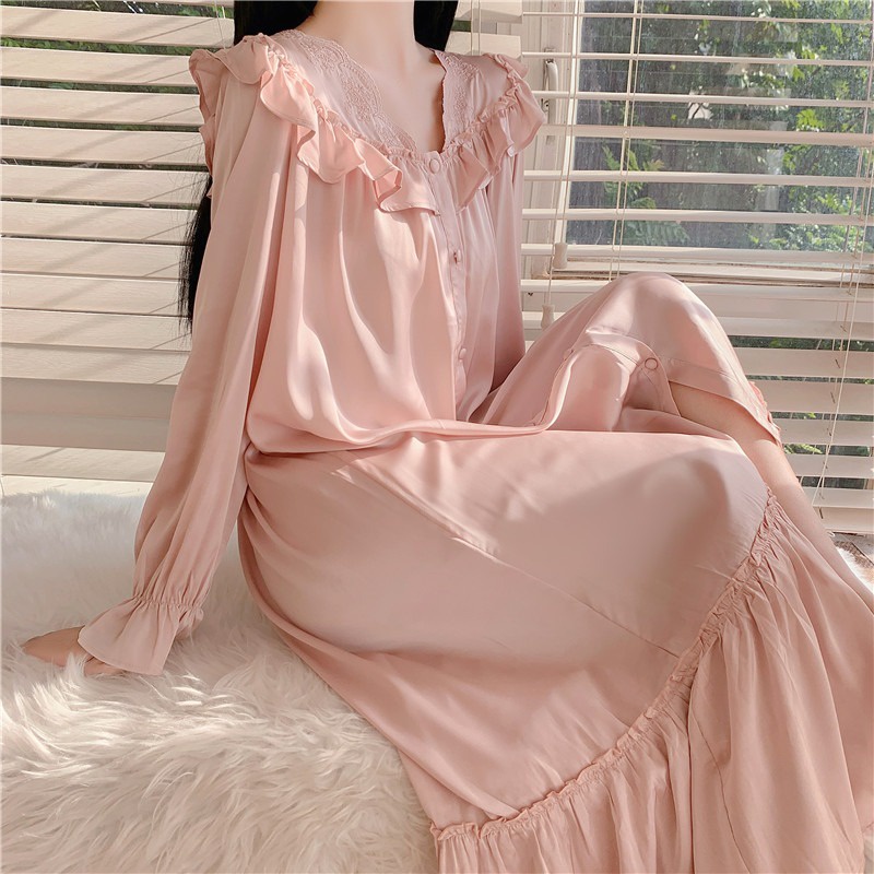 Váy ngủ lụa phối ren quảng châu tiểu thư