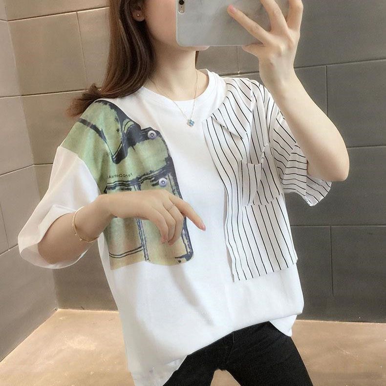 Women's Cotton Short Sleeved T-shirt Women's Loose Fitting 2023 New Summer Westernized Design Feeling Top
