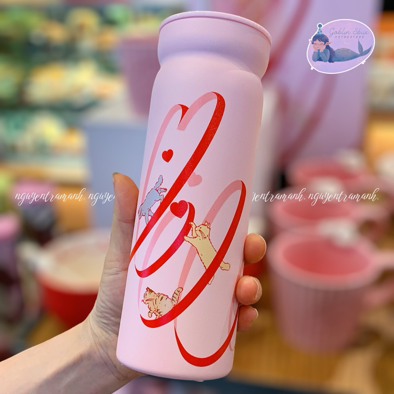 Starbucks bình giữ nhiệt 473ml cats heart shape ribbon pink