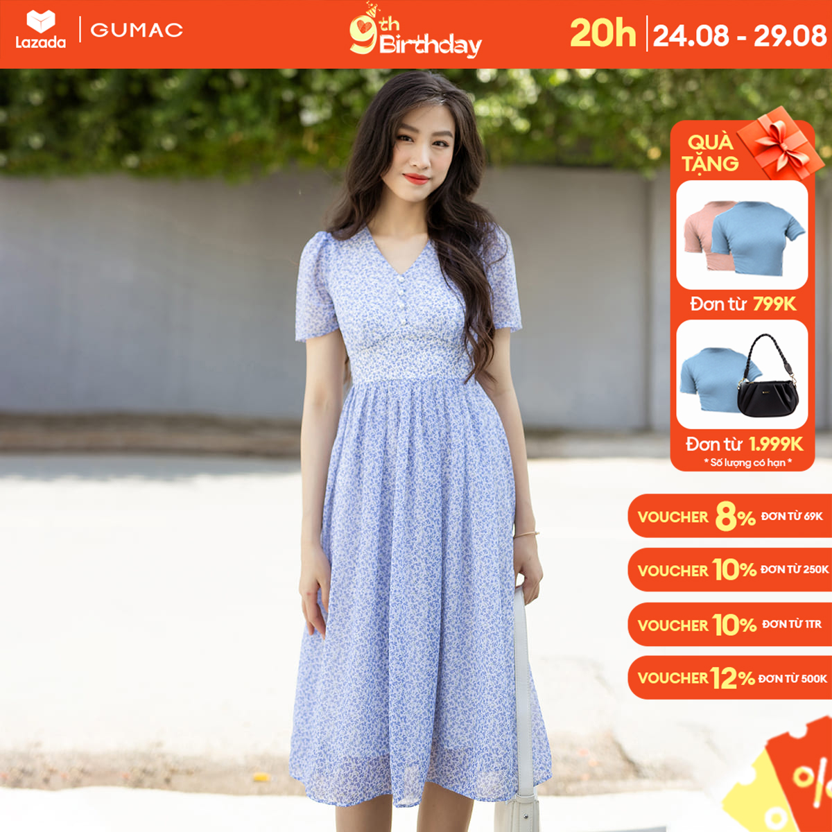 Đầm xòe xếp ly thời trang gumac dd07030