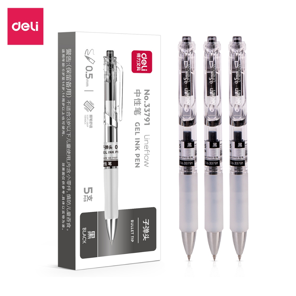 Bút mực gel viết bi deli 2 màu mực xanh đen ngòi 0.5mm nét trơn tru mực nhanh khô - phù hợp học sinh văn phòng - 33791