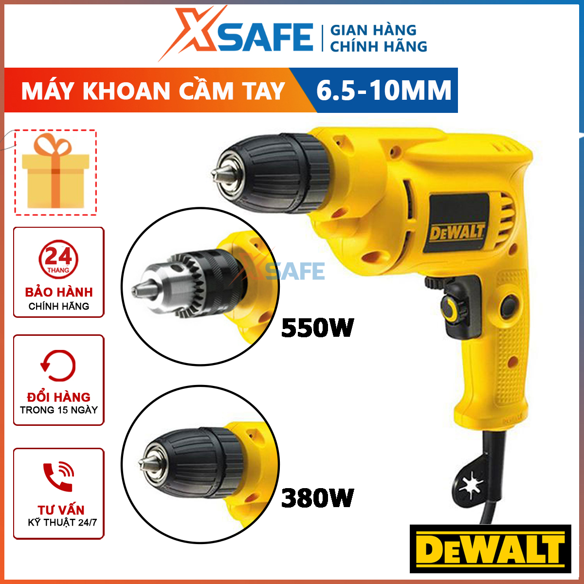Drilling machine multi-purpose 380W-550W DeWalt, drilling machine iron electric capable of drilling iron and wood, the possibility of reversing-