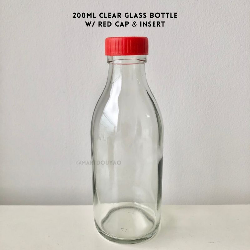 200ml Round Bottom Clear Glass Bottle with Cap and Insert for drinks