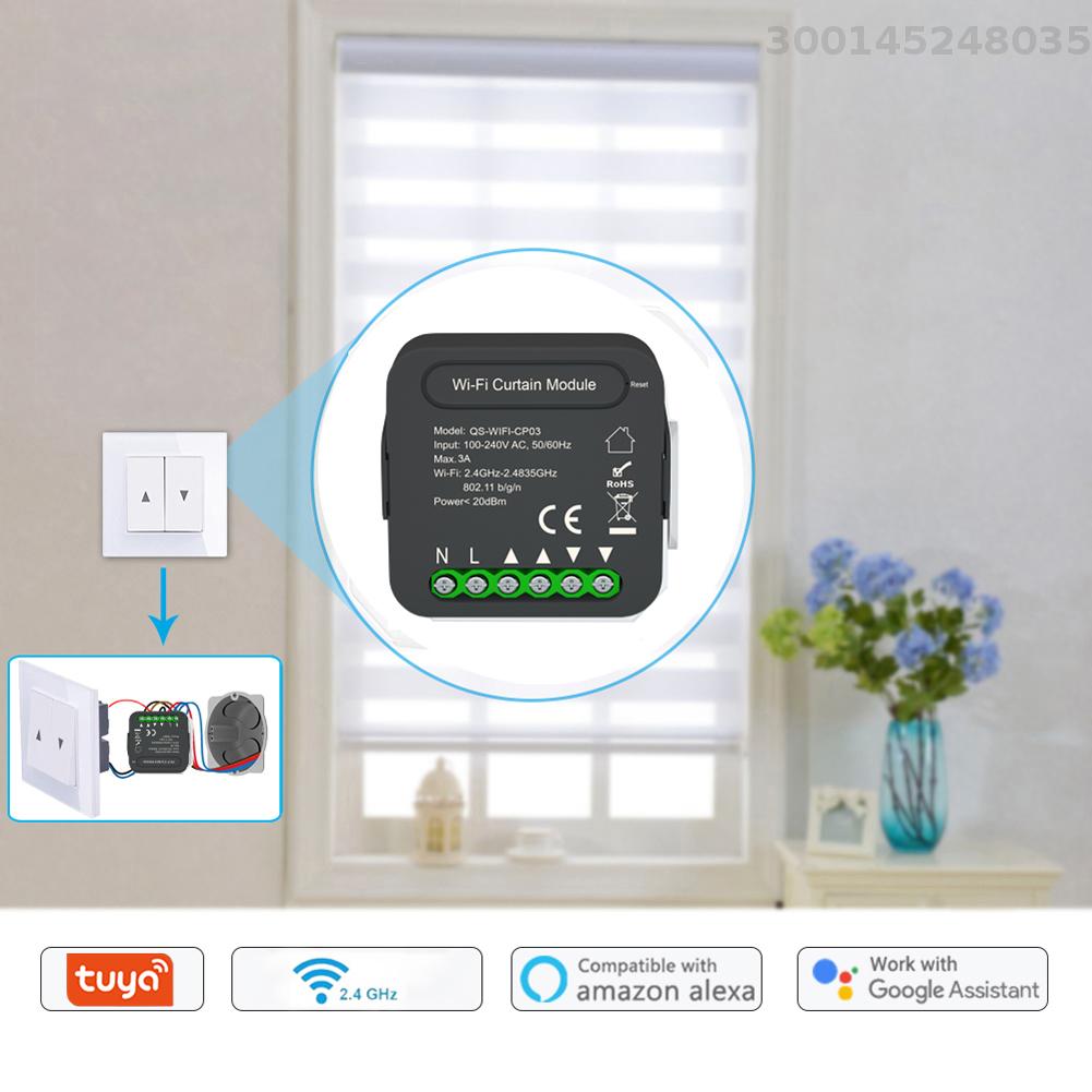 QS--CP03 Tuya Intelligent Curtain Switch Module Home Curtain Modification Module Mobilephone Device Sharing Timing Function APP Remotes Control Compatible with Alexa Home Voice Control