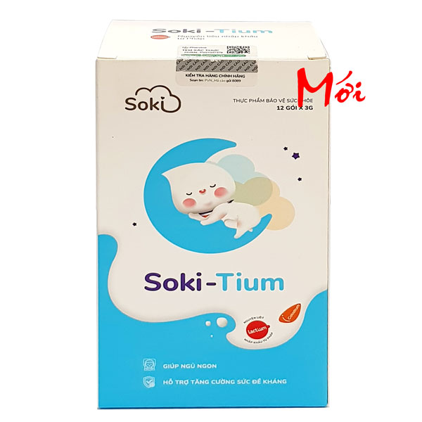 [Mẫu Mới] Soki-Tium - Hỗ trợ làm giảm các triệu chứng khóc đêm, khó vào giấc, giật mình khi ngủ (12 gói x 3g)