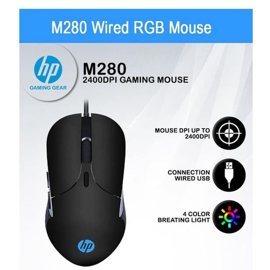 Chuột chuyên chơi game có dây hp m280 rgb 2400 dpi