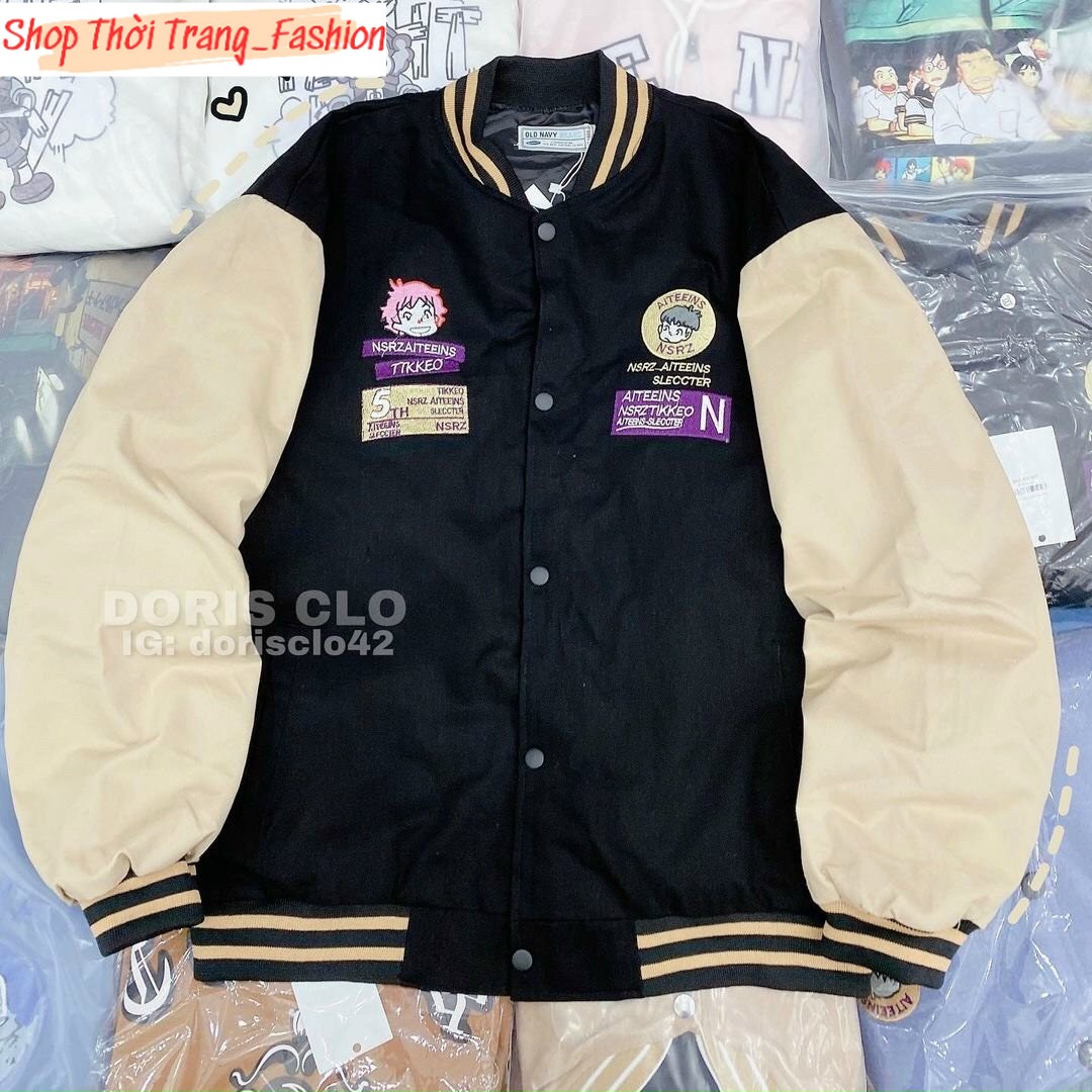 ÁO KHOÁC BOMBER NAM NỮ NÚT BẤM PHỐI TAY MÀU, IN HÌNH CHÚ BÉ ÁO BÓNG CHÀY CỰC HOT Shop Thời Trang_Fashion