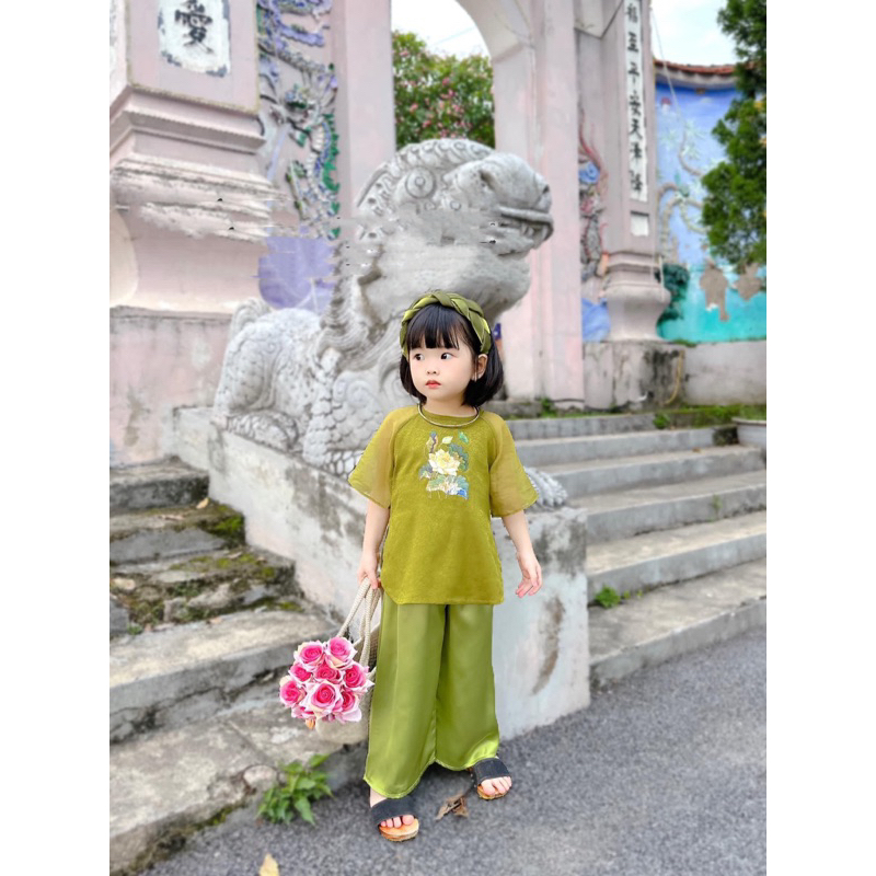 Bộ quần áo bà ba Bạch Liên 3 màu cho bé gái diện trung thu
