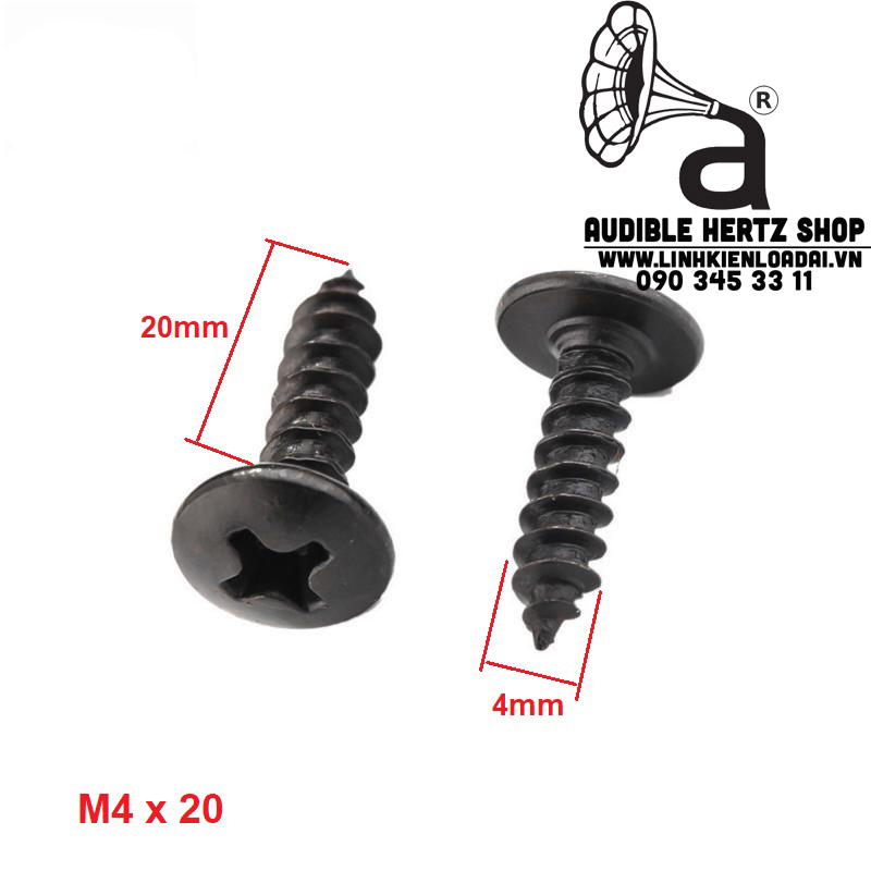 Vít gỗ đầu dù 4 cạnh bắt loa mạ kẽm M3, M4 (Combo 20 con)