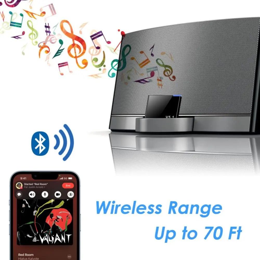 Oftbt Bluetooth 5.1 5.1 thiết bị thu nhận âm thanh Mini 30 Pin Dock 30pin Bluetooth 5.1 bộ thu tín hiệu Nâng Cấp Phiên Bản A2dp V1.2 Bộ chuyển đổi không dây Bluetooth A2dp