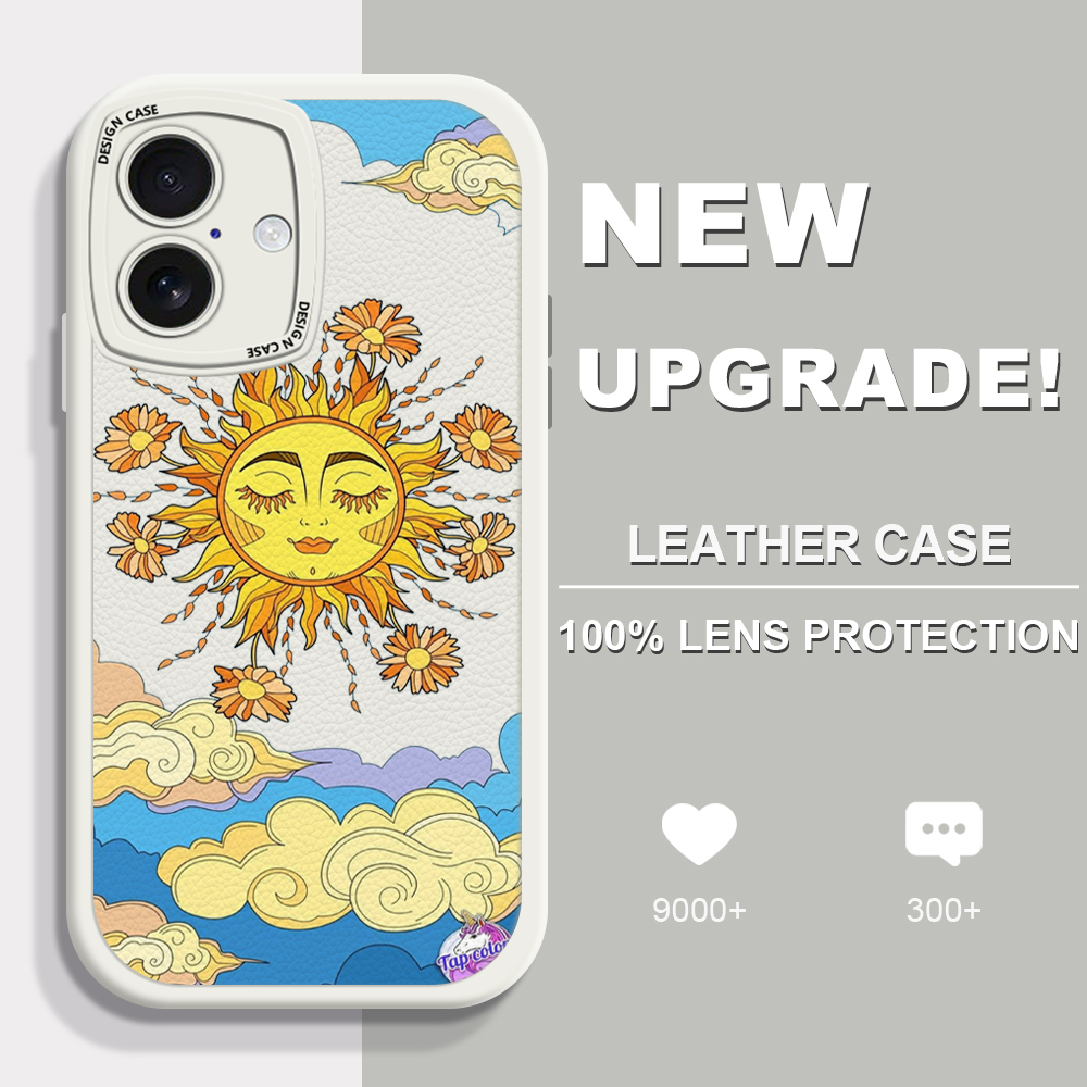 YYDS for iPhone 16 Pro Max 16 Plus Back Cover Personality Sun Clouds PU Leather Case Soft Thin Drop Resistant Phone Case