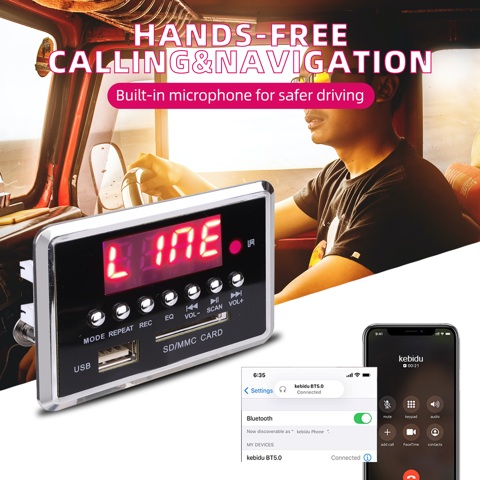 Bluetooth 5.0 MP3 Decoder Board DC 12V Wireless MP3 Audio Player Support USB SD LINE IN FM BLUETOOTH Recording LED Lossless
