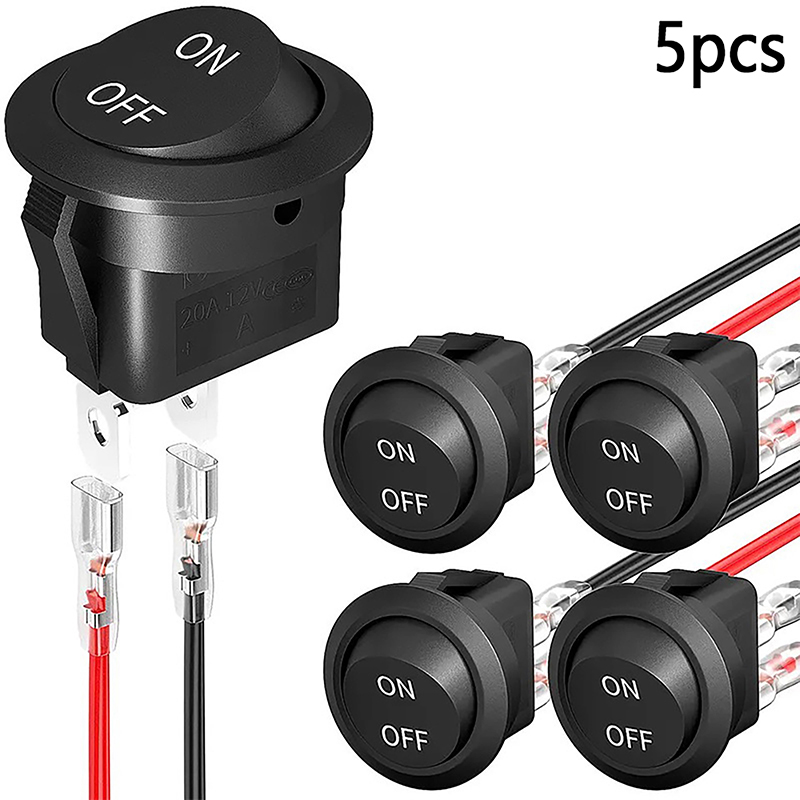 5Pcs Round Rocker Switch ON Off SPST Mini Toggle Switch 12V For Car Automotive RV 2 Pin Switch Mini Rocker Switch With Wire. 