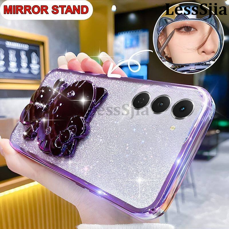 Phone cover Tecno Spark 40Pro Back case Camera Protection Semi Transparent Soft Silicone Rabbit bracket Shockproof Exquisite Glitter Powder For Tecno Spark 40 Pro + Phone casesd