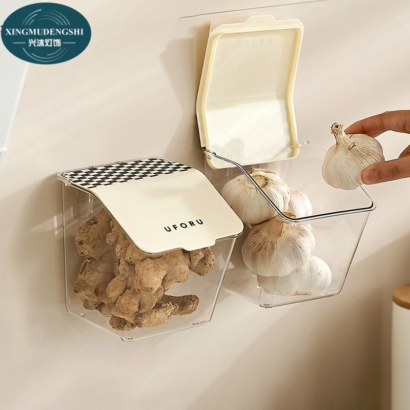 Storage basket kitchen fresh ginger pepper storage box punch-free wall-mounted household onion ginger garlic storage box simple plastic