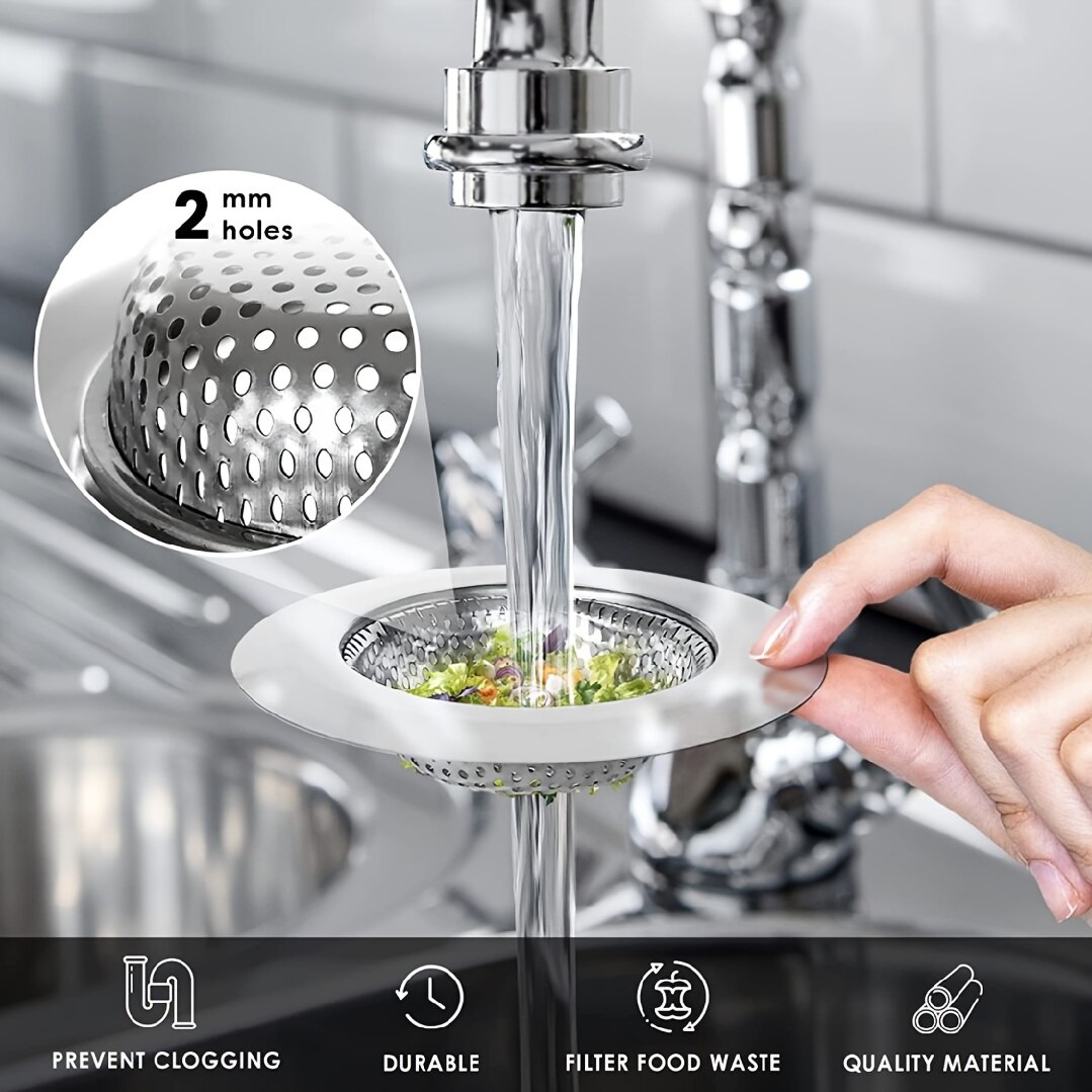 2Pcs Kitchen Sink Strainer Stainless Steel - Upgrade 304 Never Rust - Kitchen Sink Drain Strainer Basket, Food Catcher