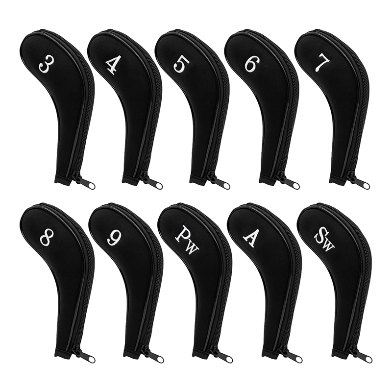 10PCS Zipper Golf Club Iron Head Covers with Number Golf Club Head Covers for Iron Set for Golf Iron Headcovers Durable Easy to Use