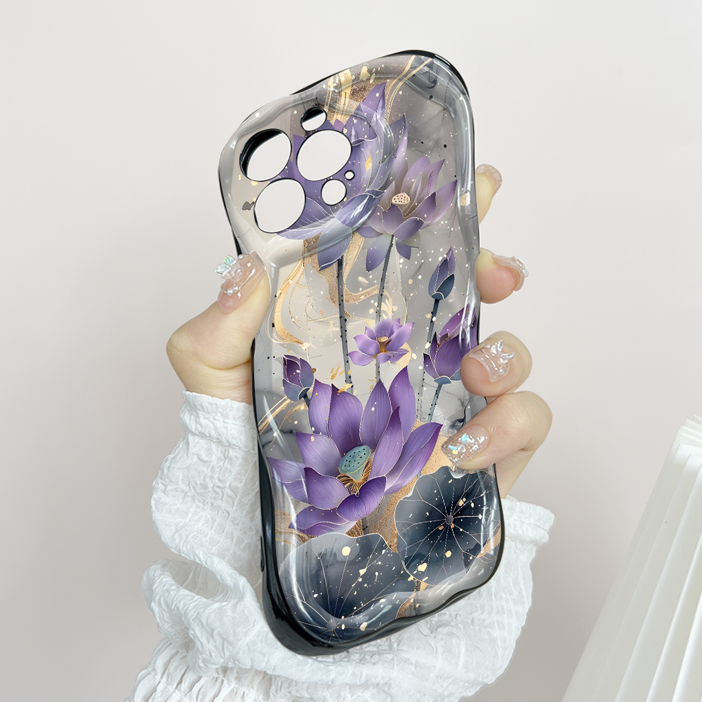 Hontinga for Infinix Smart 9 Hot 50i Back Cover Luckly Lotus Flowers Phone Case Wavy Curved Edge Soft Silicone Cover. 