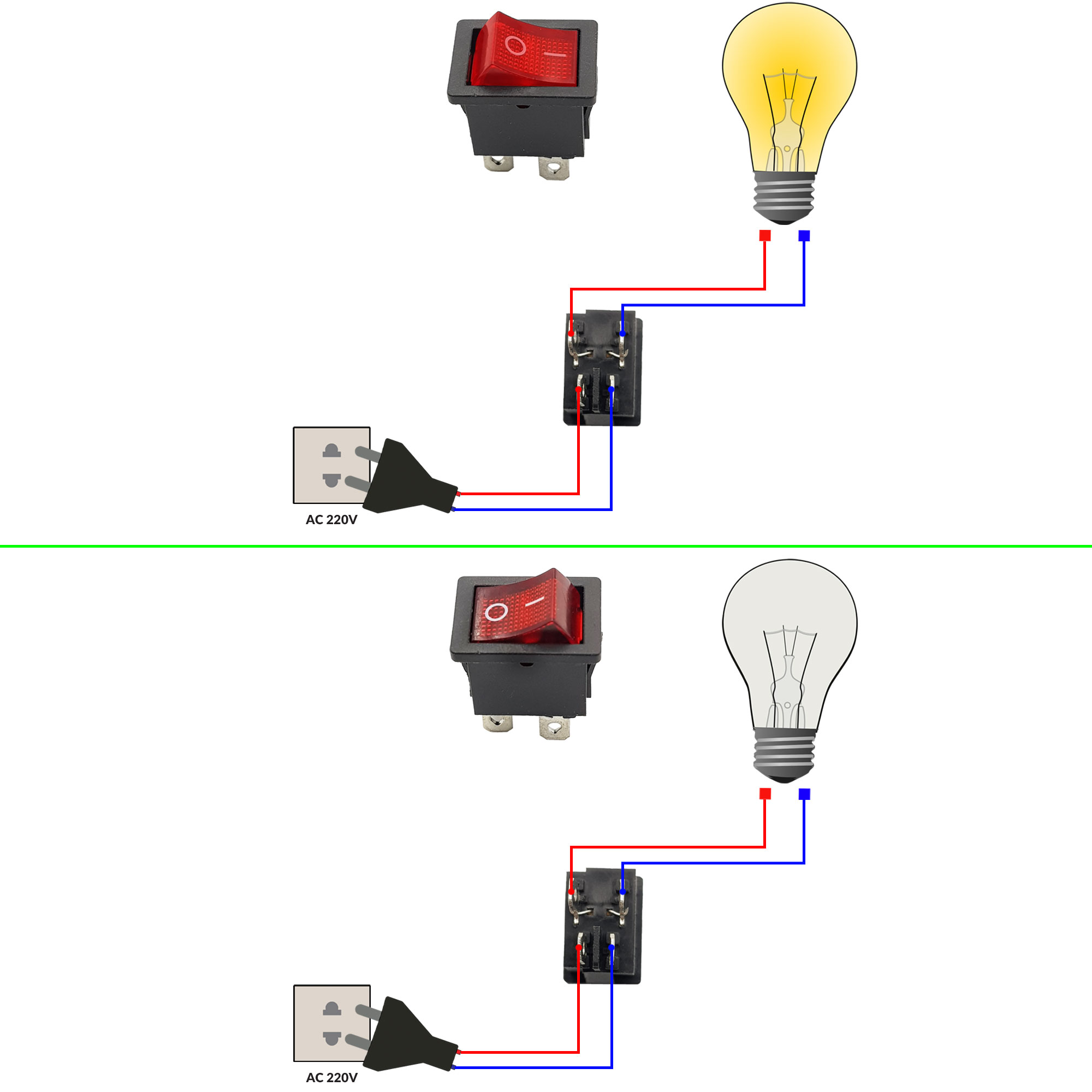 Công tắc bập bênh 4 chân có đèn KCD1-104