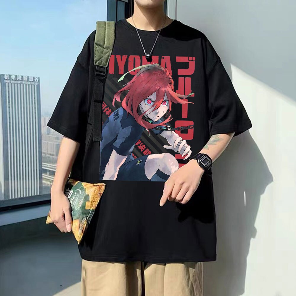 Japanese Mens Streetwear Anime Blue Lock Chigiri Hyoma Print Tshirt Man Woman Harajuku Manga Cartoon Tshirt Male Black TSize:XS-4XL-6XL