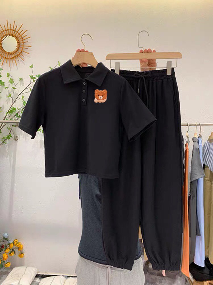 Sét áo in hình logo gấu 5d kèm quần bom bo gấu siêu cá tính