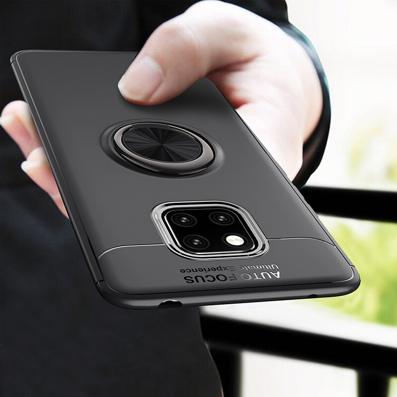 For Huawei Mate 20 Pro Case Finger Ring Stand Holder Soft Silicone Matte Back Cover Phone Case on For Huawei Mate 20 Pro
