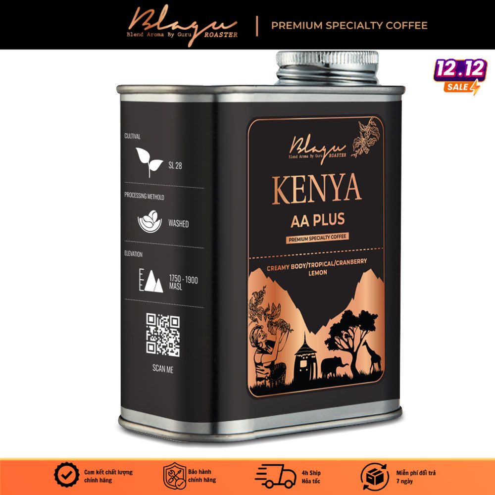 Cà phê blagu hạt đã rang kenya aa plus - light medium - 250g