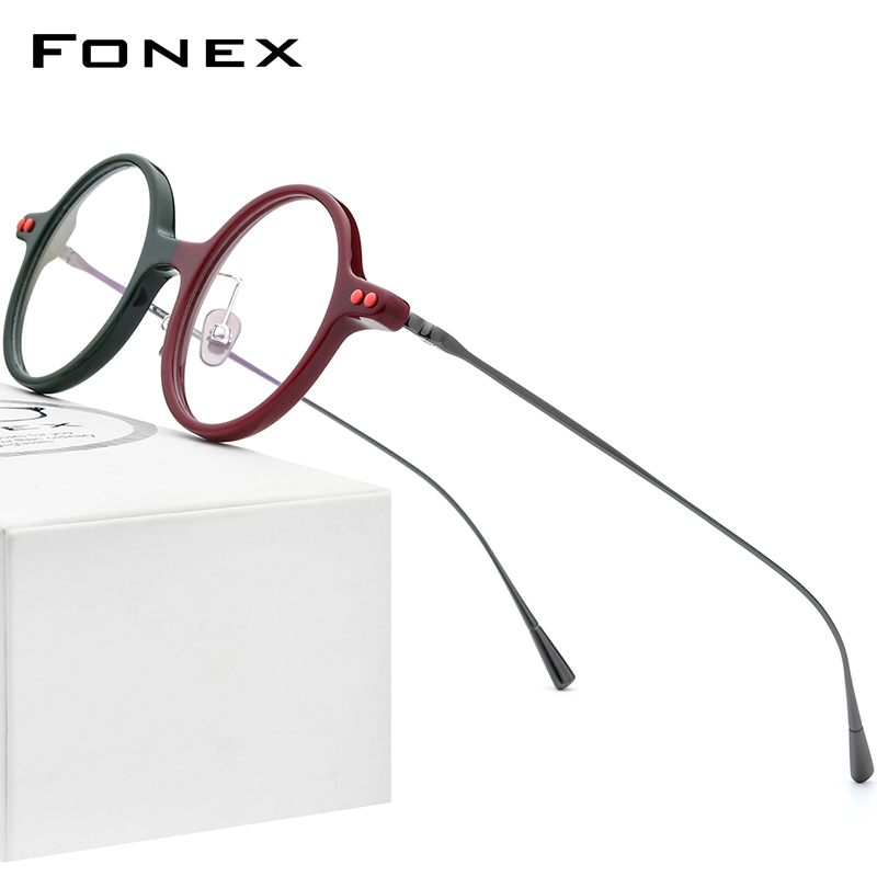 FONEX Acetate Titanium Glasses Frame Women 2022 New Vintage Retro Round Eyeglasses Men Spectacles Eyewear F85701
