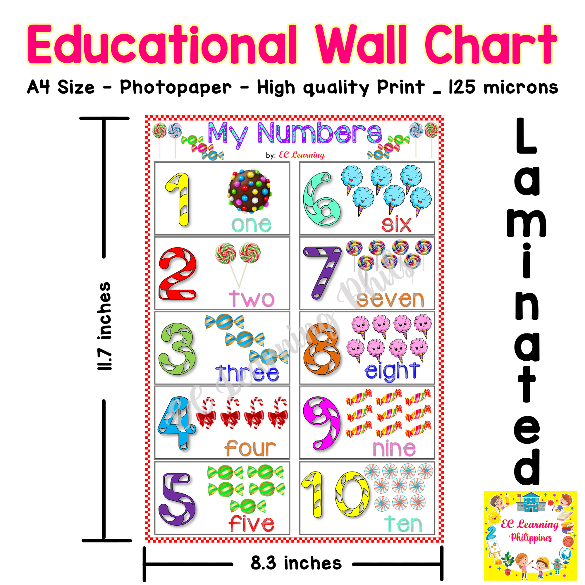 ♨○☃Bilang 1-100 Tagalog Numbers Laminated Educational Wall Charts A4-size  for kids (2 charts)