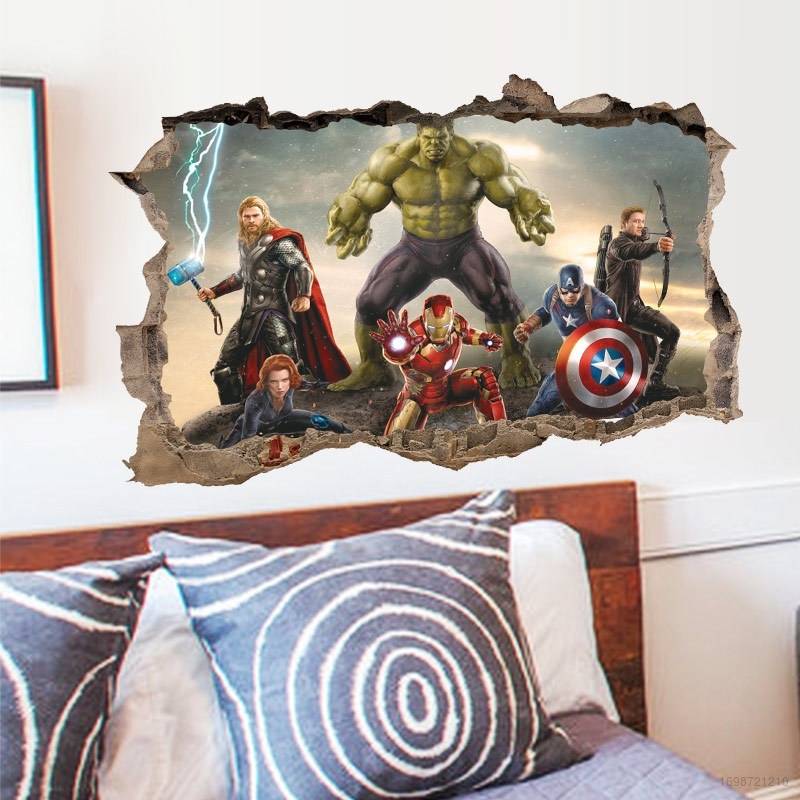 Miếng dán tường 3D hình siêu anh hùng Marvel The Avengers