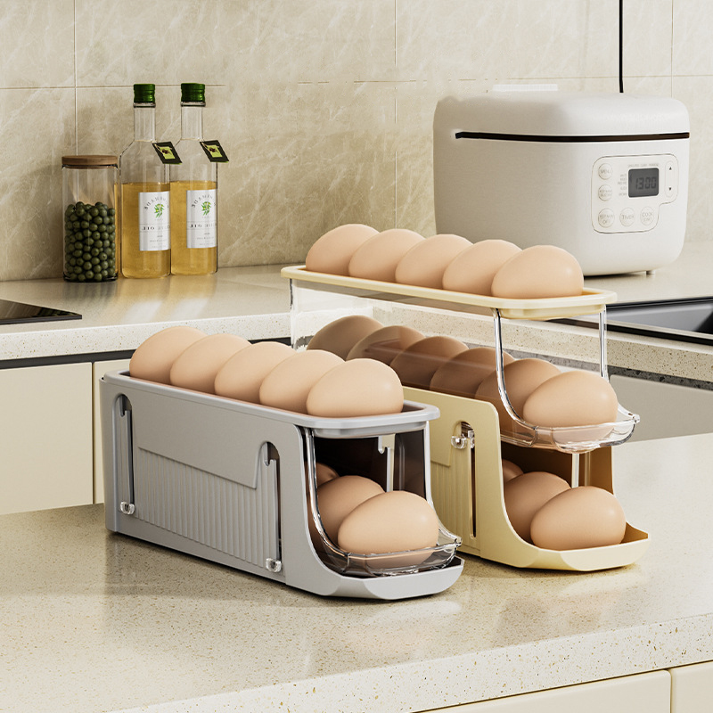 NFA New three-layer folding egg box refrigerator door storage box kitchen countertop slide type rolling egg storage box