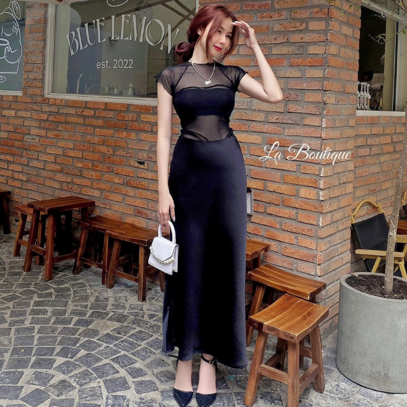 Chân váy lụa dài La Boutique cạp trễ hai lớp cao cấp