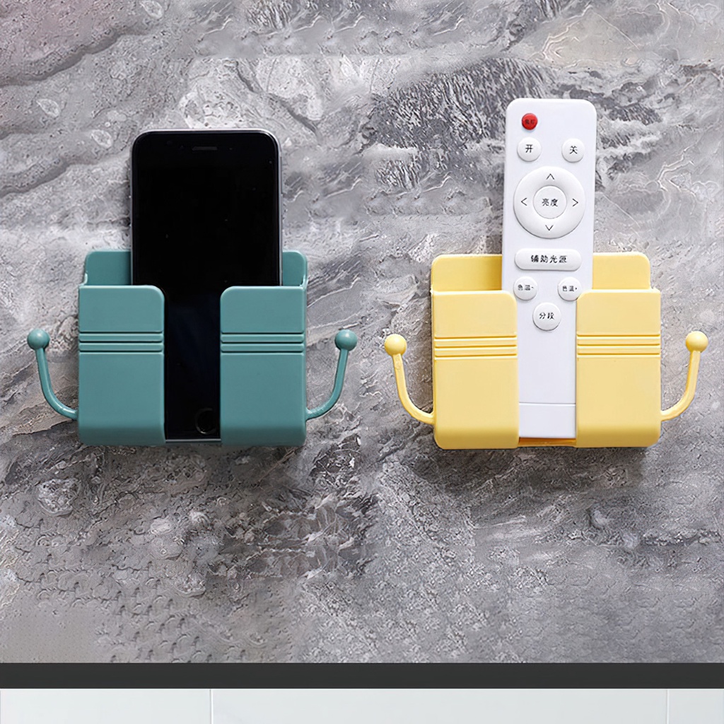 Giá Đỡ Dán Tường Để Sạc Điện Thoại, Remote, Ổ Cắm/ Kệ Đựng Đồ Dán Tường Kèm 2 Móc Treo Đồ -Lumbley