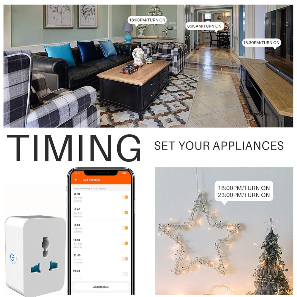 E Life Smart Store Tuya Smart Plug WiFi+Bluetooth Universal Socket 10A 15A Multi-function Conversion Sockets WiFi Switch Timer Switch With Energy Monitoring Electrical Socket For Alexa Google Home