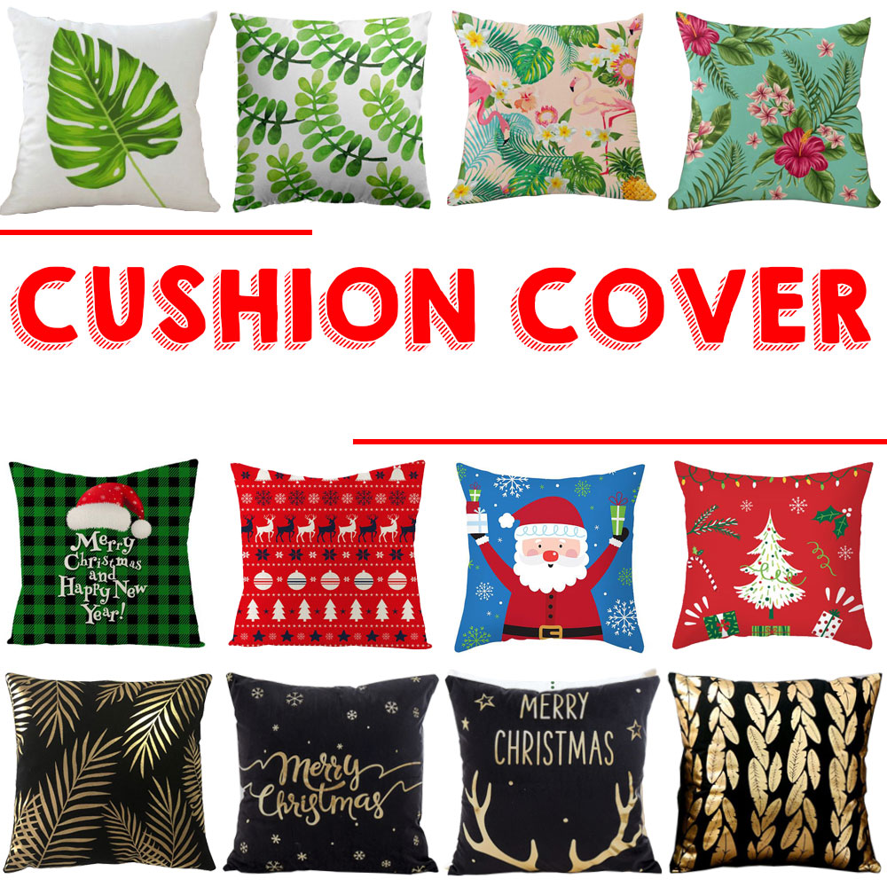 Xmas Merry Christmas Holiday Pattern Decoration Green Leaf Pillow Case