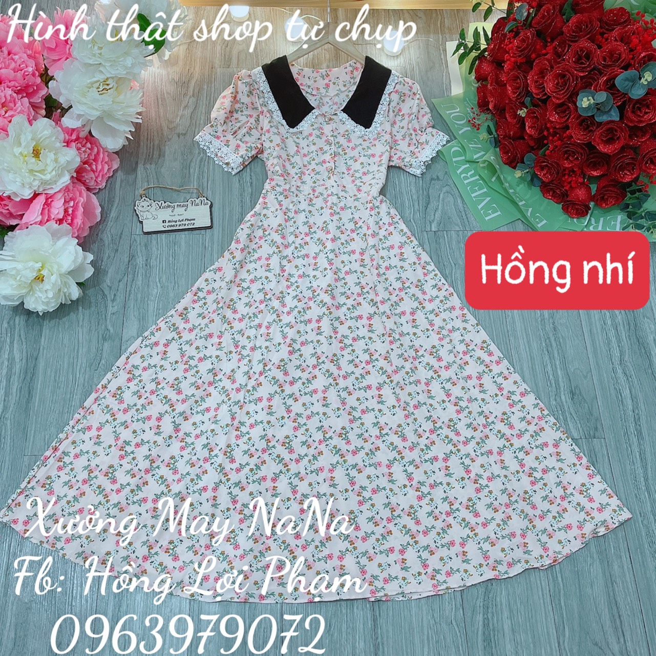 Maxi hoa nhí viền ren dễ thương (hình thật+video)