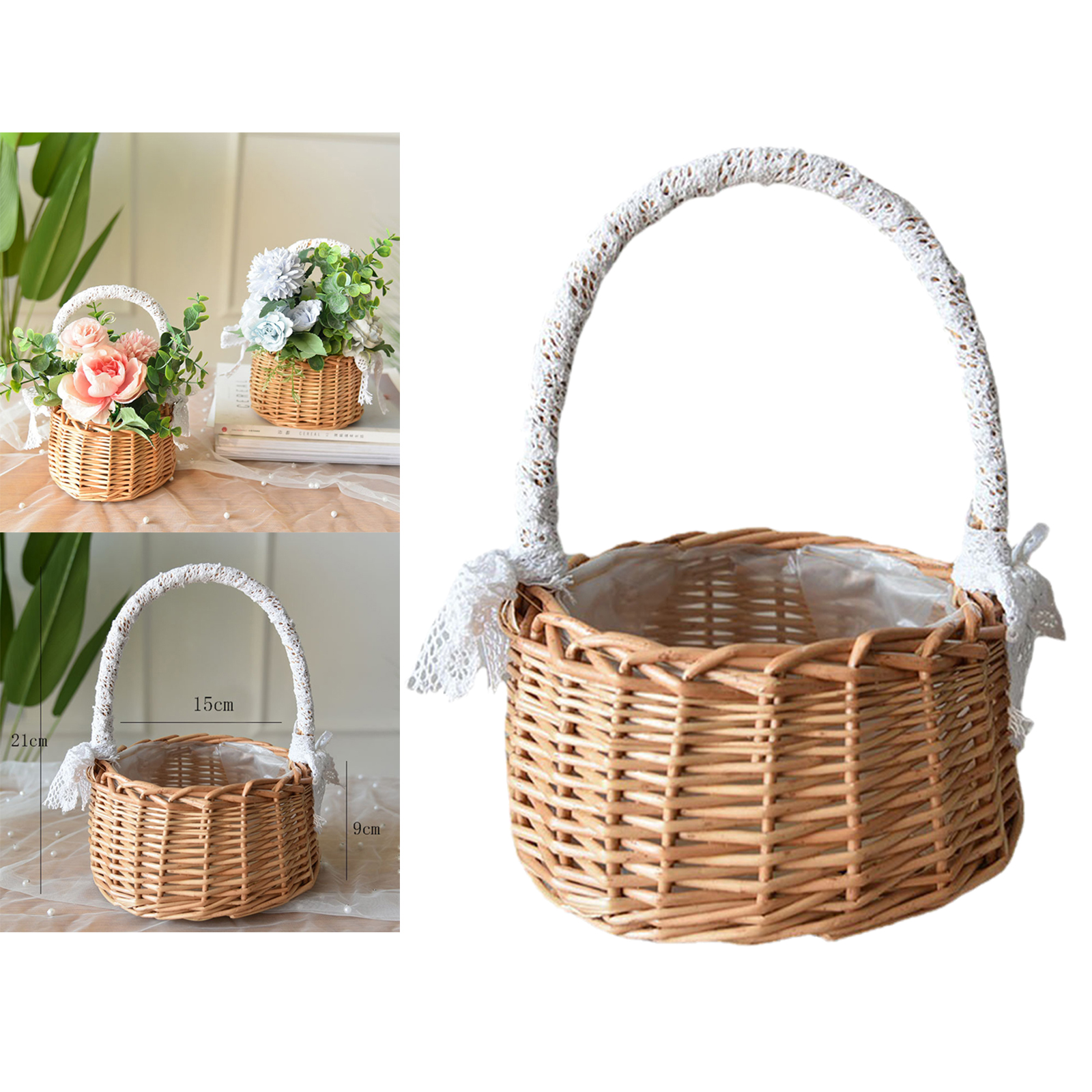 Baoblaze Rustic Handmade Rattan Storage Basket Wedding Flower Wicker Plant Holder