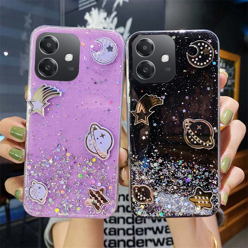 For OPPO A3X A3 Case Sparkling Soft Transparent Silicone Space Planet Stars  Moon Girl Anti Fall for OPPO A3 A3X Back Cover