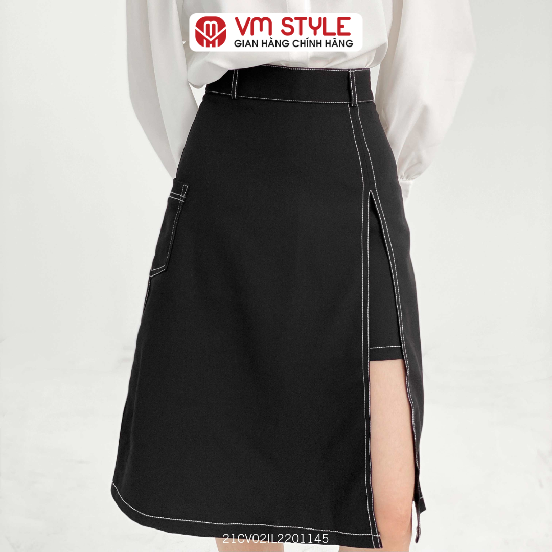 Chân Váy Dài Vintage VM STYLE 22CV02IL1701 Thiết Kế Xẻ Tà Phối Viền Nổi Bật Cá Tính Dễ Phối Đồ