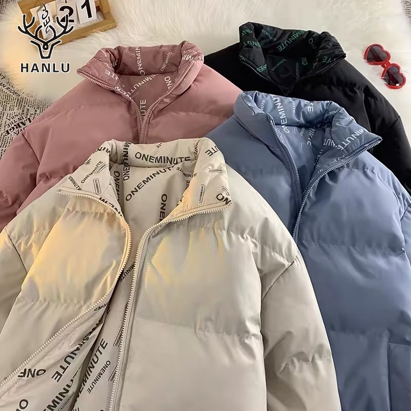 Hanlu Men's stand collar solid color simple reversible down jacket thickened warm couple's jacket